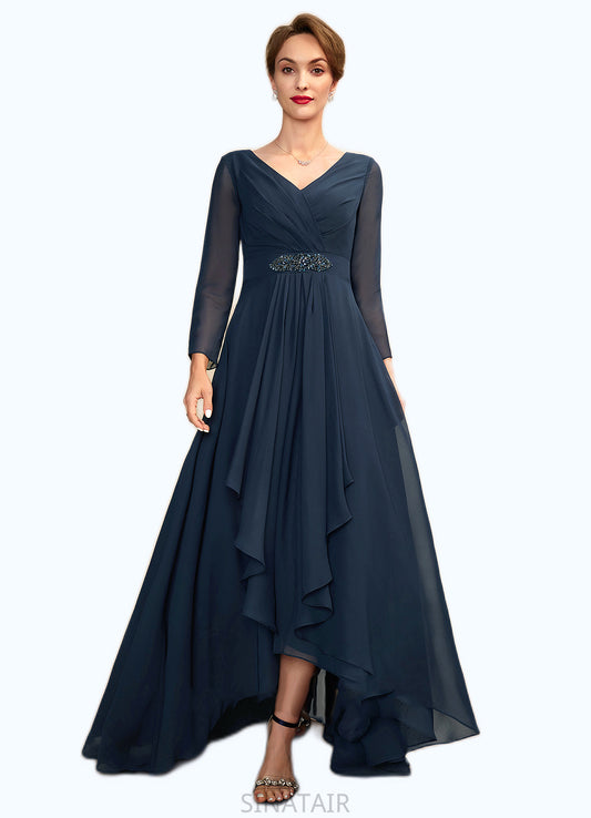 Lizeth A-Line V-neck Asymmetrical Chiffon Mother of the Bride Dress With Ruffle Beading Bow(s) DH126P0015021