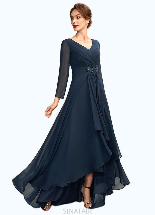 Lizeth A-Line V-neck Asymmetrical Chiffon Mother of the Bride Dress With Ruffle Beading Bow(s) DH126P0015021