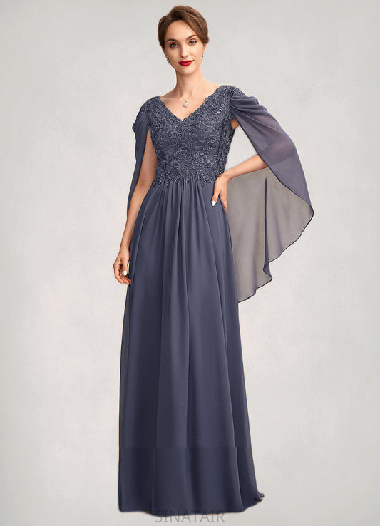 Camilla A-Line V-neck Floor-Length Chiffon Lace Mother of the Bride Dress With Beading Sequins DH126P0015022