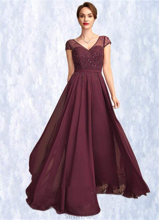 Isabella A-Line V-neck Floor-Length Chiffon Mother of the Bride Dress With Beading Sequins DH126P0015028