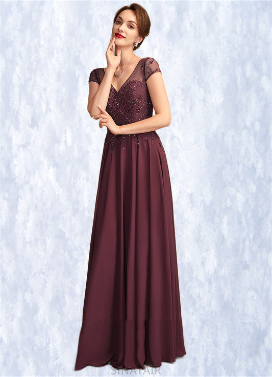 Isabella A-Line V-neck Floor-Length Chiffon Mother of the Bride Dress With Beading Sequins DH126P0015028