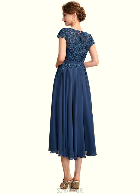 Liliana A-Line Scoop Neck Tea-Length Chiffon Lace Mother of the Bride Dress DH126P0015032