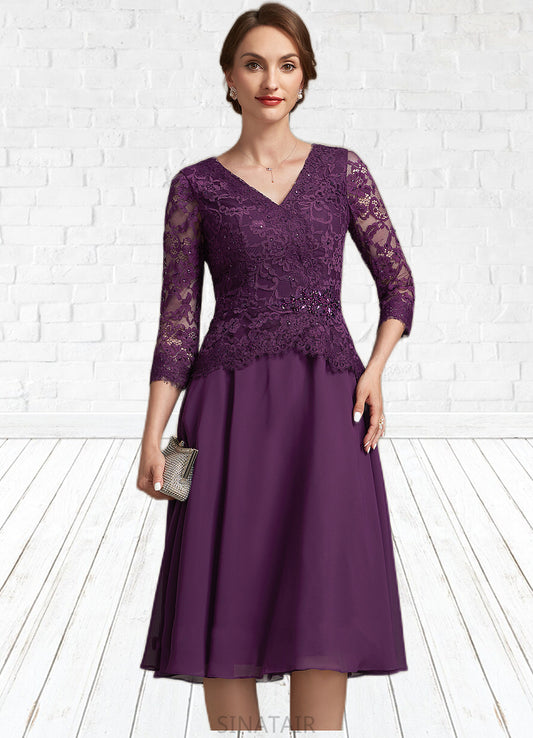 Joselyn A-Line V-neck Knee-Length Chiffon Lace Mother of the Bride Dress With Beading Sequins DH126P0015035
