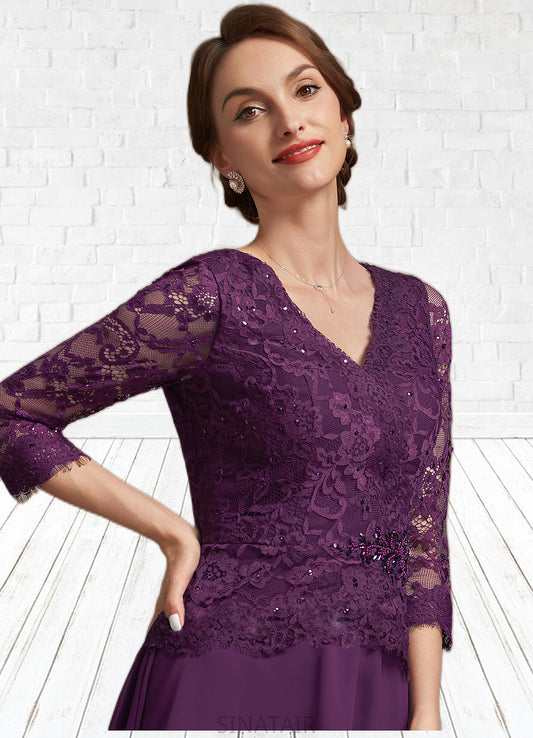 Joselyn A-Line V-neck Knee-Length Chiffon Lace Mother of the Bride Dress With Beading Sequins DH126P0015035