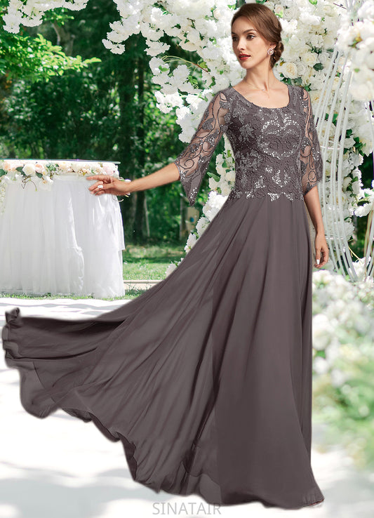 Isabelle A-Line Scoop Neck Floor-Length Chiffon Lace Mother of the Bride Dress With Beading Sequins DH126P0015036