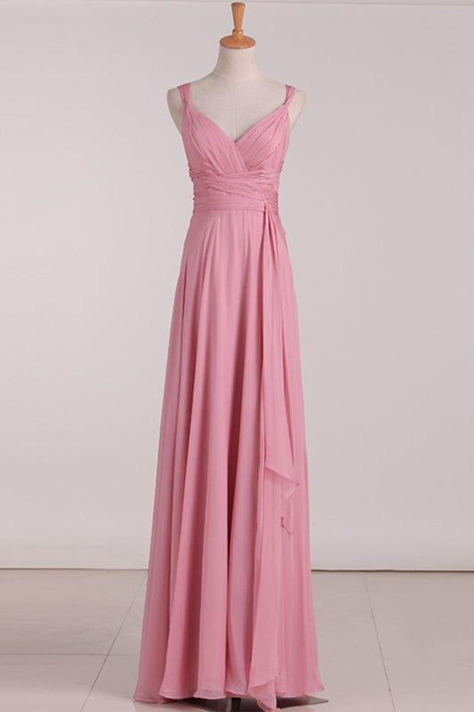 2024 New Arrival Straps Bridesmaid Dresses Chiffon With Ruffles A Line
