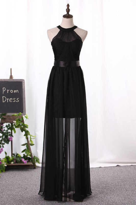 2024 Scoop Chiffon Bridesmaid Dresses A Line With Ruffles Floor Length