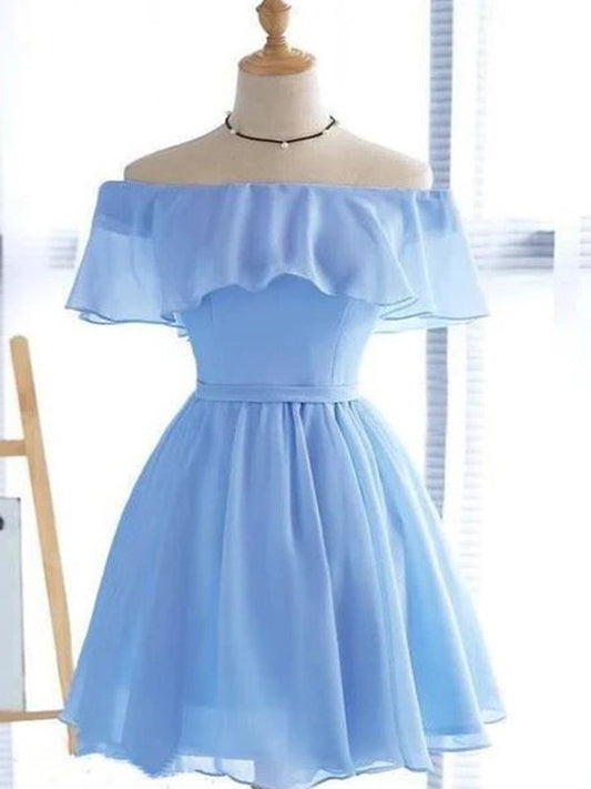 A-Line/Princess Off-the-Shoulder Ruffles Sleeveless Chiffon Short/Mini Homecoming Dresses
