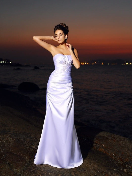 Trumpet/Mermaid Sweetheart Satin Sleeveless Woven Elastic Long Beach Wedding Dresses