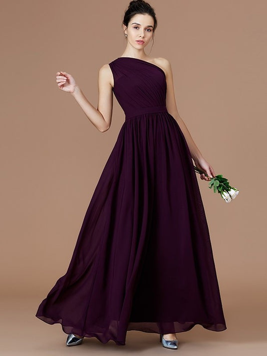 Floor-Length One-Shoulder Ruched A-Line/Princess Sleeveless Chiffon Bridesmaid Dresses