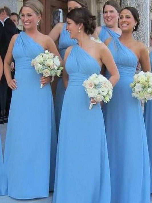 Sheath/Column Sleeveless Chiffon One-Shoulder Floor-Length Bridesmaid Dresses