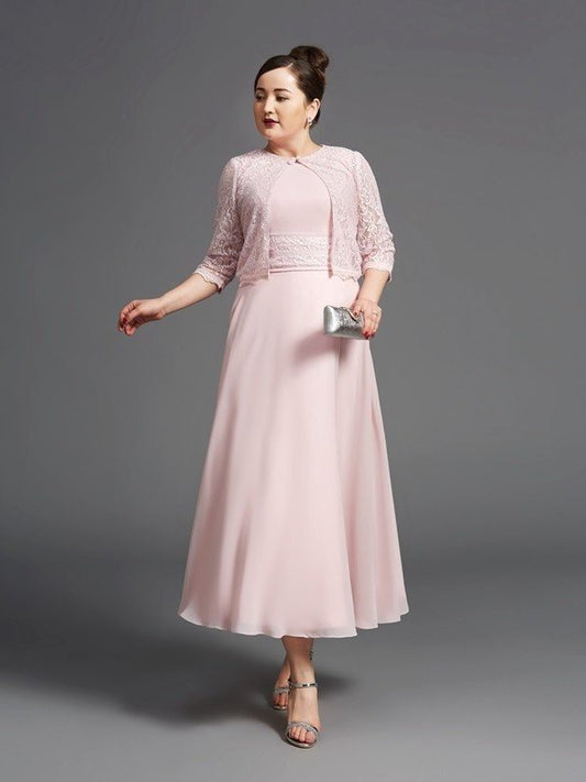 A-Line/Princess Sleeveless Jewel Long Lace Chiffon Mother of the Bride Dresses