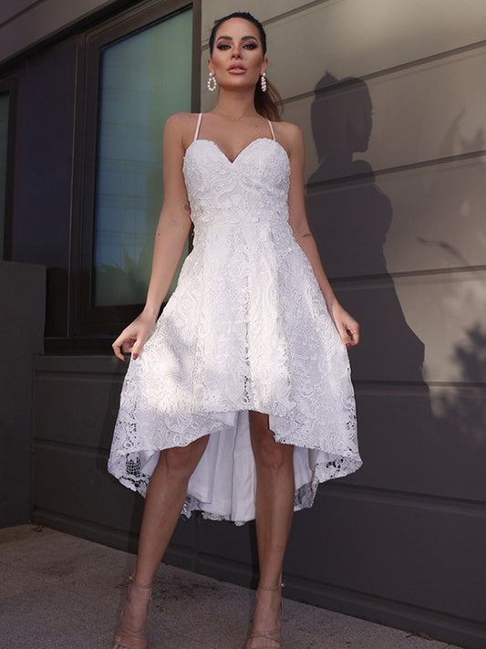 Lace Ruffles Sweetheart A-Line/Princess Sleeveless Asymmetrical Homecoming Dresses