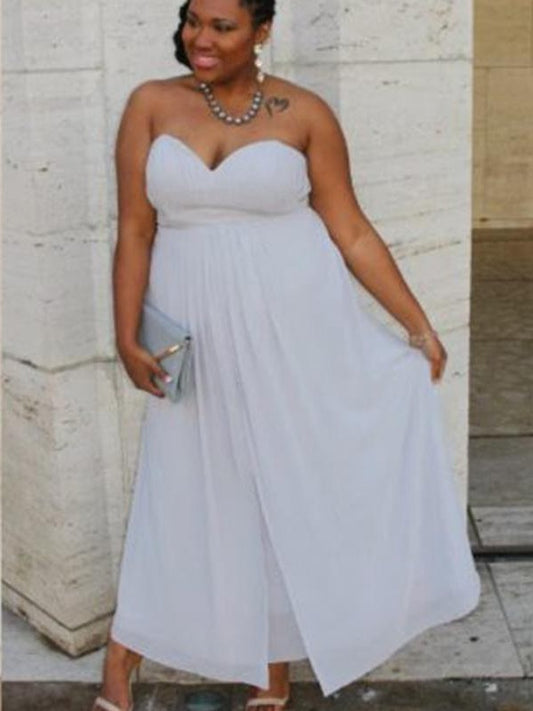 Sweetheart Sleeveless Ruched Chiffon Ankle-Length A-Line/Princess Plus Size Dresses