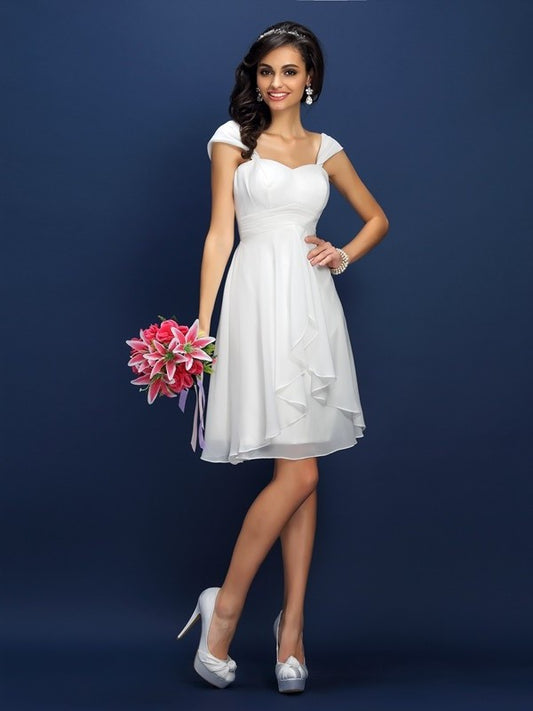 Pleats A-Line/Princess Sleeveless Short Straps Chiffon Bridesmaid Dresses