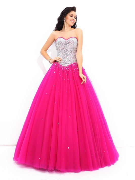 Ball Long Sleeveless Gown Beading Sweetheart Satin Quinceanera Dresses