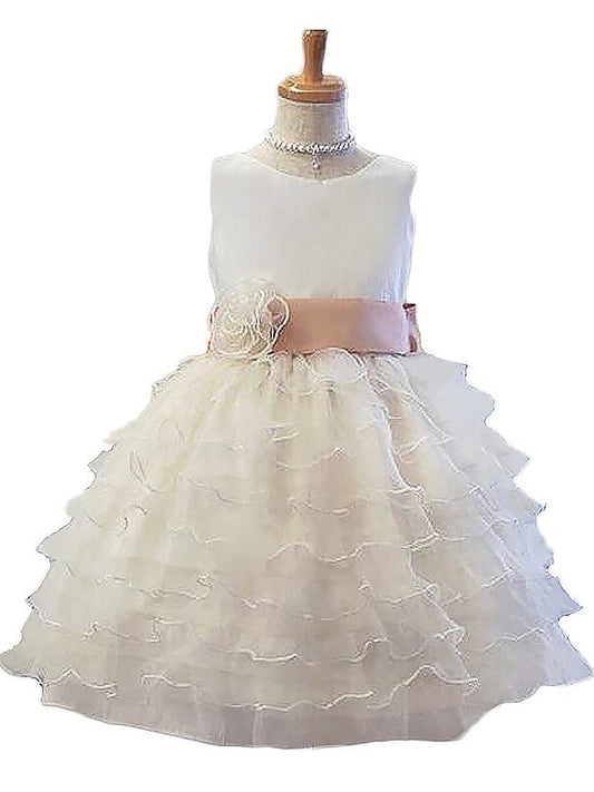 Tulle Short/Mini Hand-Made Sleeveless Jewel A-Line/Princess Flower Flower Girl Dresses