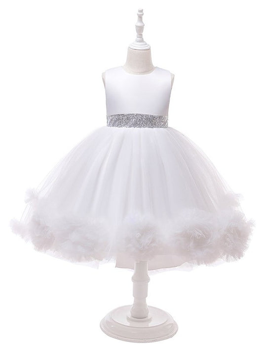 Sleeveless Tulle Gown Scoop Ruffles Ball Tea-Length Flower Girl Dresses