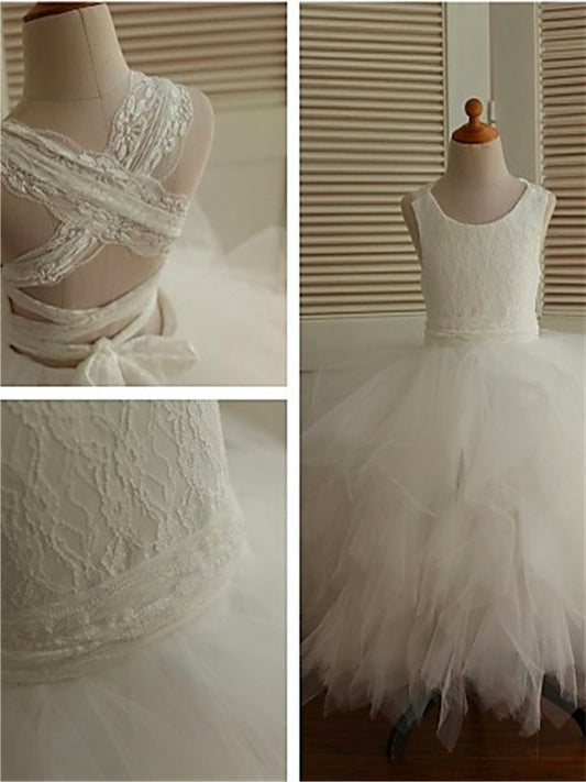 Gown Lace Ankle-Length Sleeveless Tulle Scoop Ball Flower Girl Dresses