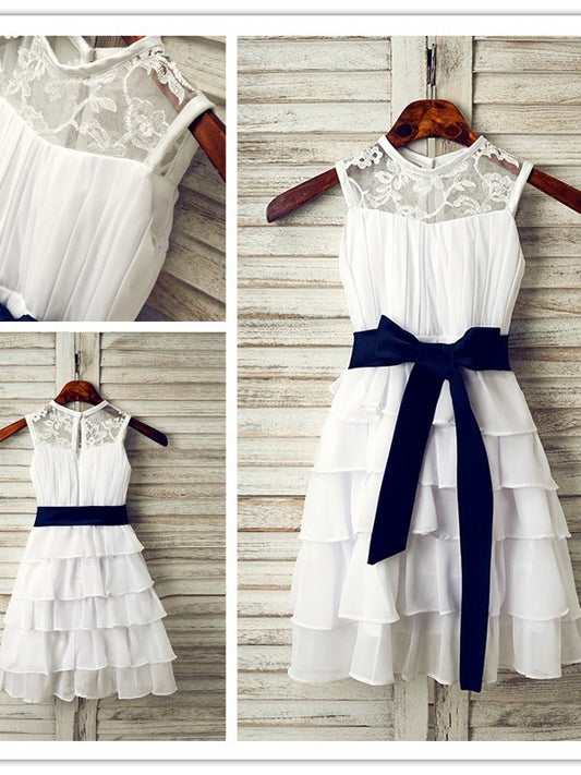 Sash/Ribbon/Belt Scoop Sleeveless Tea-Length Chiffon A-Line/Princess Flower Girl Dresses