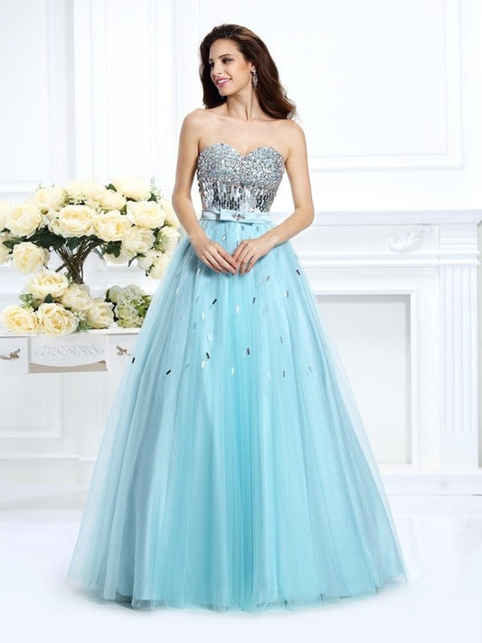 Sleeveless Ball Sweetheart Long Gown Beading Paillette Satin Quinceanera Dresses