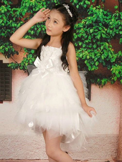 Sleeveless Tulle Short A-line/Princess Flower Hand-made Straps Flower Girl Dresses