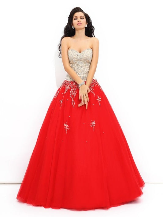 Sleeveless Gown Long Sweetheart Beading Ball Satin Quinceanera Dresses