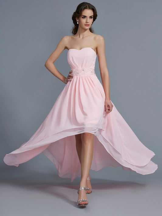 High A-Line/Princess Beading Sweetheart Sleeveless Low Chiffon Homecoming Dresses