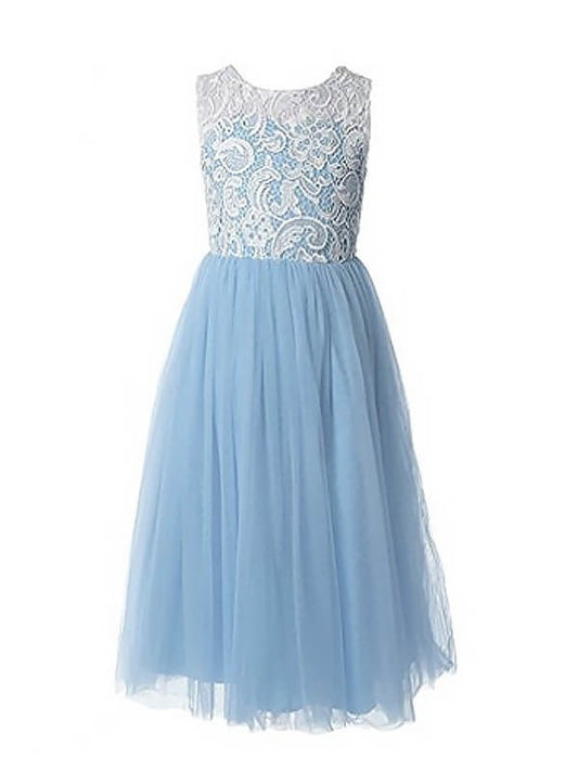 Tulle A-Line/Princess Ankle-Length Sleeveless Jewel Lace Flower Girl Dresses