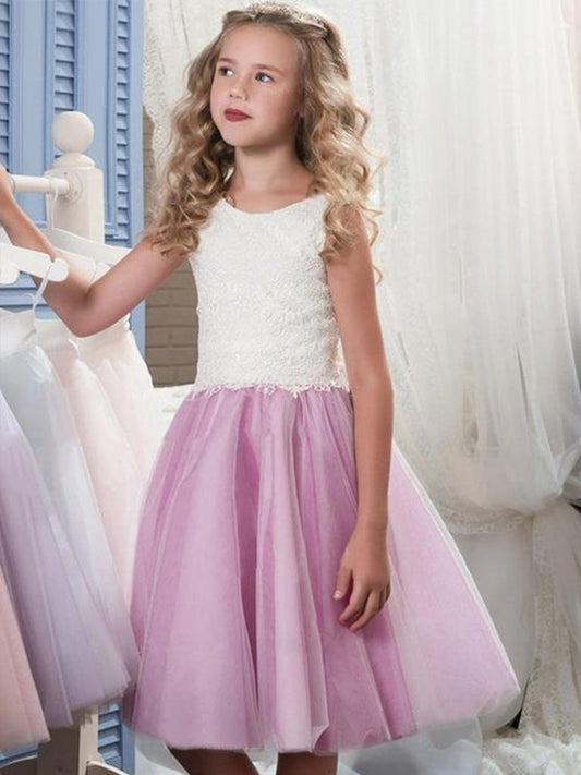 Knee-Length Scoop Tulle Sleeveless A-Line/Princess Lace Flower Girl Dresses