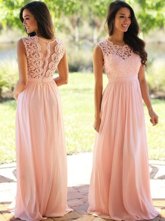 Scoop Sleeveless Applique A-Line/Princess Floor-Length Chiffon Dresses