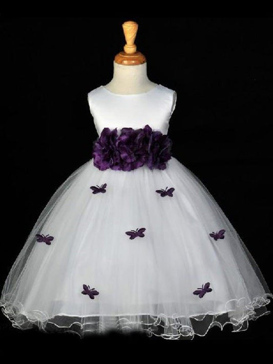 Organza Sleeveless Hand-made Long Scoop A-line/Princess Flower Flower Girl Dresses
