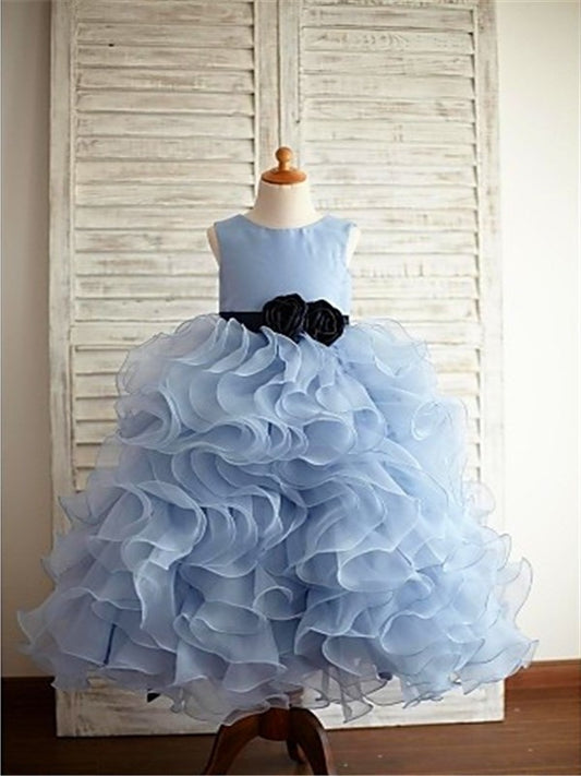 Organza Floor-Length Gown Scoop Sleeveless Ball Ruffles Flower Girl Dresses