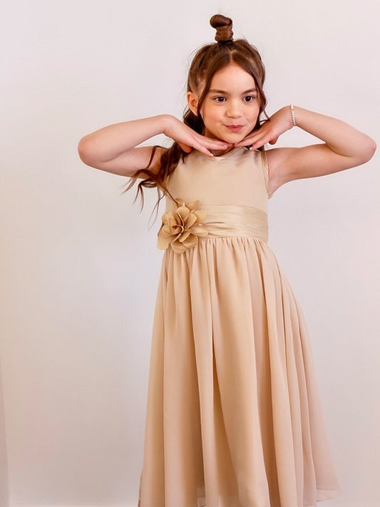 Chiffon Sleeveless A-Line/Princess Tea-Length Hand-Made Scoop Flower Flower Girl Dresses