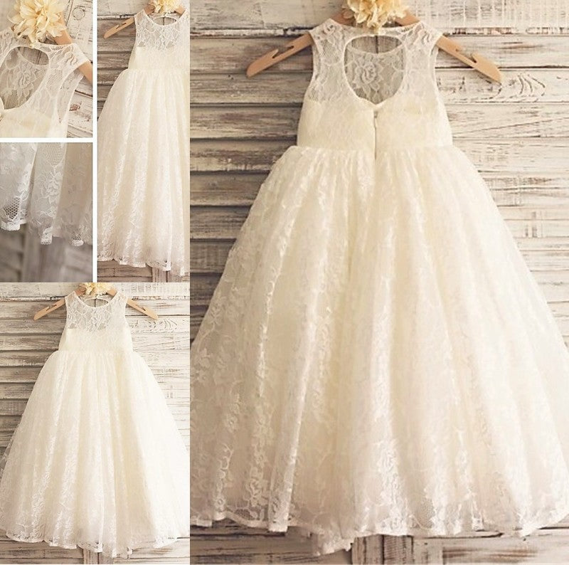 Sleeveless Ankle-Length Lace A-line/Princess Scoop Flower Girl Dresses