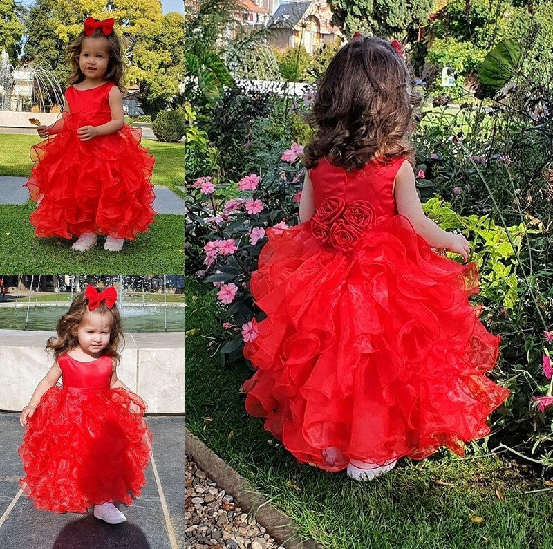 Ball Scoop Layers Sleeveless Ankle-Length Gown Organza Flower Girl Dresses