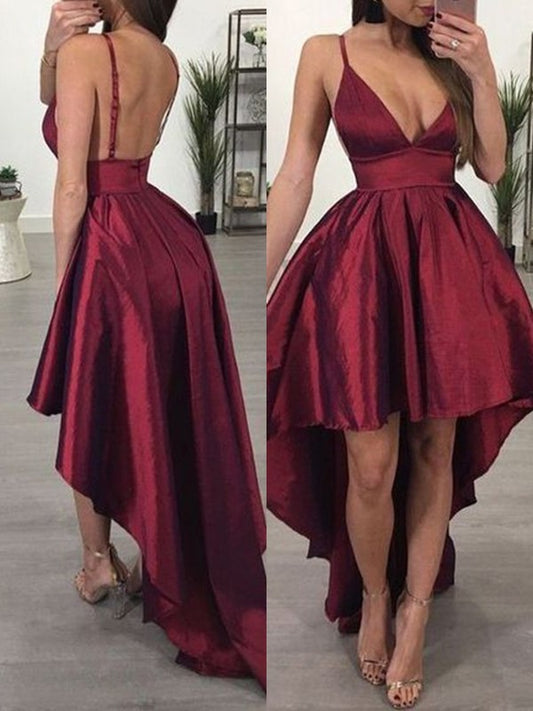 A-Line/Princess Spaghetti Sleeveless Ruffles Taffeta Straps Asymmetrical Homecoming Dress