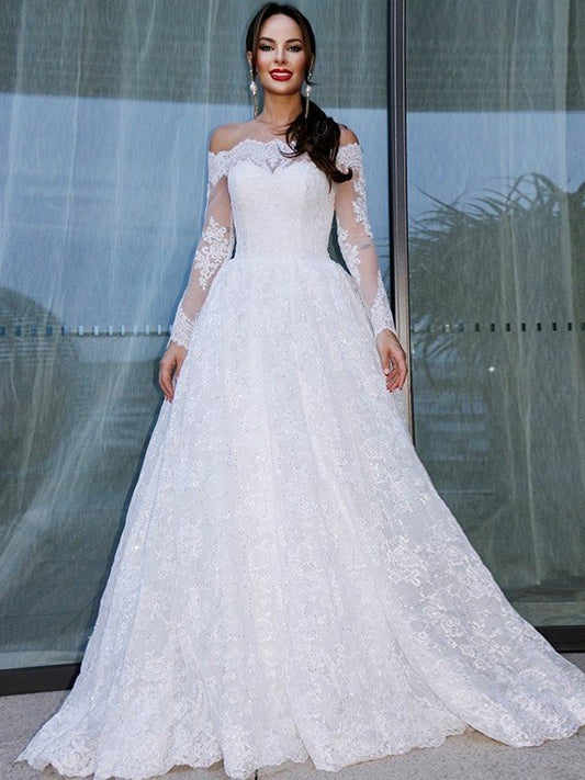 Lace Bateau Ball Long Sleeves Gown Floor-Length Wedding Dresses