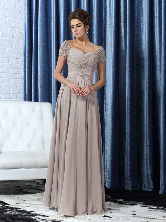 A-Line/Princess Short Beading Sleeves Long Chiffon Sweetheart Mother of the Bride Dresses