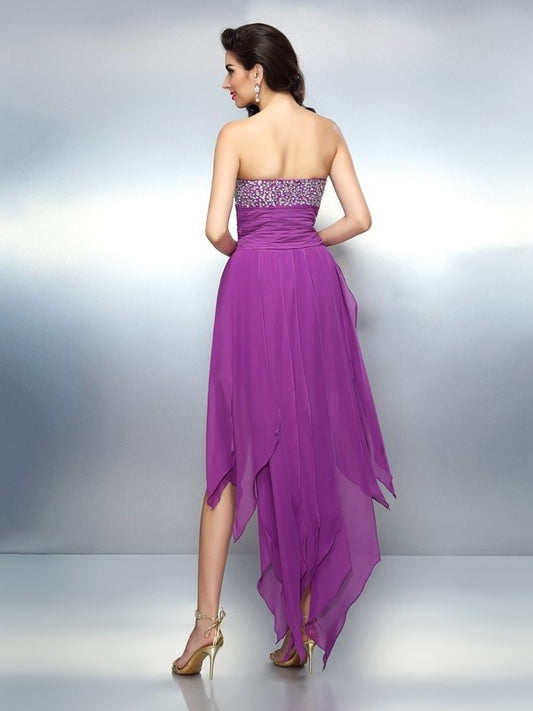 Beading Low Strapless Sleeveless High A-Line/Princess Chiffon Cocktail Dresses