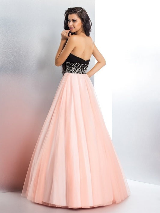Sleeveless Sweetheart Gown Ball Long Beading Satin Quinceanera Dresses