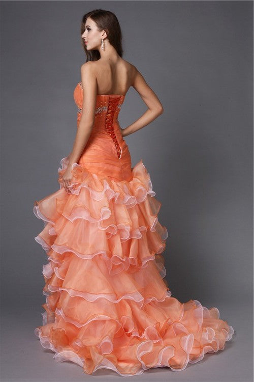 Beading High Low Ball Strapless Sleeveless Gown Organza Cocktail Dresses