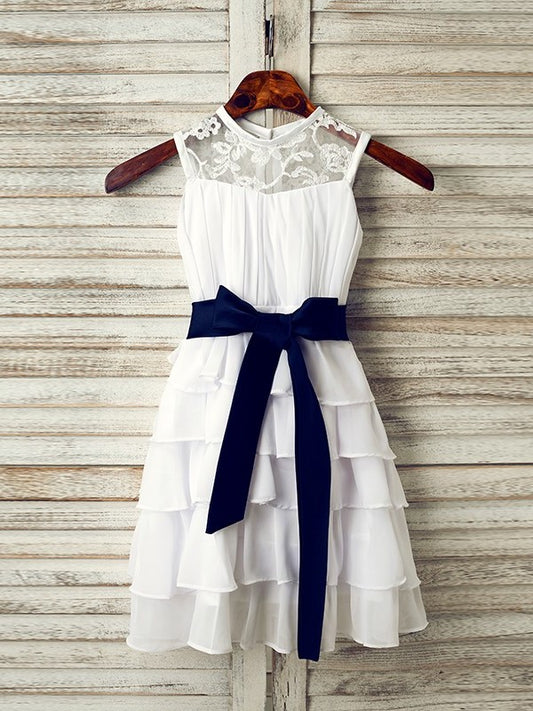 Sash/Ribbon/Belt Scoop Sleeveless Tea-Length Chiffon A-Line/Princess Flower Girl Dresses