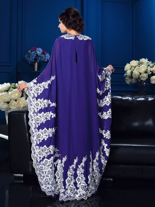 A-Line/Princess Chiffon Long Scoop Mother Long Sleeves Applique of the Bride Dresses