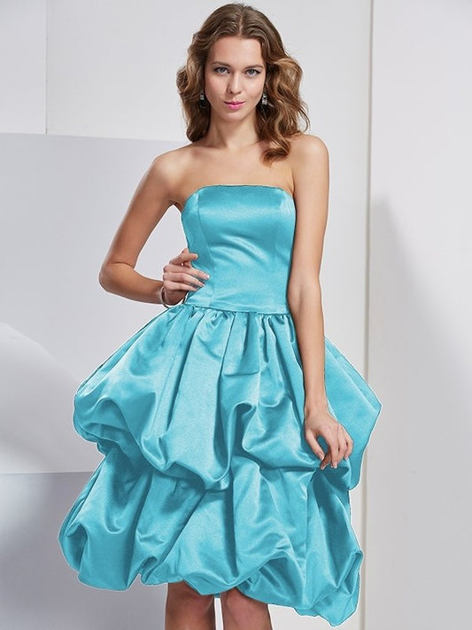Strapless Short A-Line/Princess Sleeveless Satin Bridesmaid Dresses