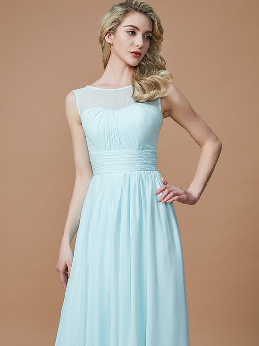 Floor-Length Sleeveless Scoop A-Line/Princess Chiffon Bridesmaid Dresses