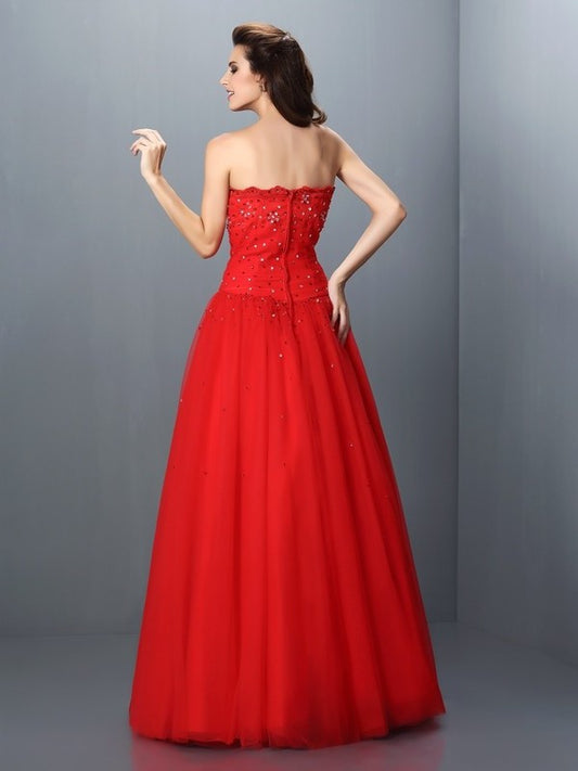 Strapless Long Gown Sleeveless Ball Beading Organza Quinceanera Dresses