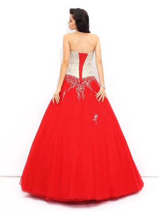 Sleeveless Gown Long Sweetheart Beading Ball Satin Quinceanera Dresses