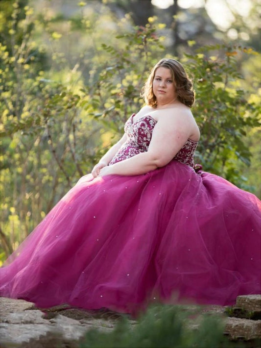 Ball Sweetheart Gown Tulle Floor-Length Sleeveless Beading Plus Size Dresses