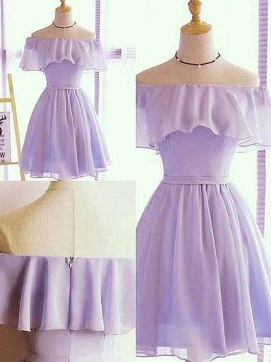 A-Line/Princess Off-the-Shoulder Ruffles Sleeveless Chiffon Short/Mini Homecoming Dresses